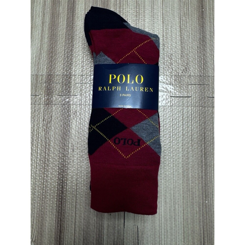 3 Pairs Ralph Lauren Polo Men's Argyle / Colorblock Pattern Socks Mid Calf